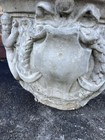 Antique Weathered Concrete Garden Urn Planter 18    Round  14    Tall Patina  Cherub