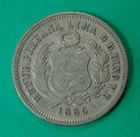 1865-yb Peru  900 Silver 1 5 Sol Coin