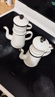 Set Of 2 Vintage Enamelware Coffee Pot French Drip White Black Trim 4 Piece 