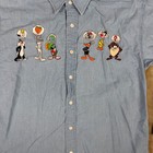 Vintage 1998 Warner Bros Studio Store Looney Tunes Embroidered Denim Shirt M