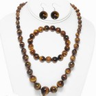 6-14mm Genuine Yellow Tigers Eye Gems Round Necklace 18  Bracelet Earrings Set