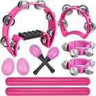 10 Pcs Pink Tambourines For Adults - Half Moon Tambourine  Wood Rhythm Sticks   