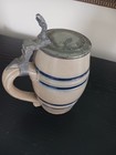 Whites Of Utica Cobalt Keg Beer Stein Blue 12 Oz Salt Glaze Antique Pewter Lid