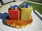 Two Vintage 1970s Style Ceramic Canisters W lids Retro Mid Century Modern Mcm