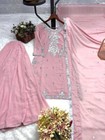 Classic Look Light Pink Faux Georgette Kurta Palazzo With Dupatta For Women