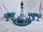Rare Bicentennial Blue 11 Piece Indiana Glass Tiara Sandwich Glass Decanter Set
