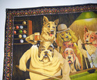 Antique Dogs Playing Pool Billiards Rug Wall Cloth Tapestry Decor 38x54 Rare
