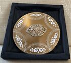 Vintage Art Deco Gold Tone Floral Jeweled Mirror Compact Excellent With Box Nice