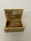 Vtg Solid Marble- Natural Stone -brass Hinged Lid Keepsake Box -
