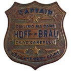 Rare Vintage 1940s Hoff Brau Beer Captain Drive Safe Bar Advertising Badge Pin