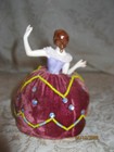 Vintage Half Doll Pin Cushion Lady W  Arms Away- Beads   Sequins - 4 1 2  Tall