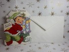    vtg Mcm Unused Christmas Grandson Card Jack Frost Elf Pixie Flocked Gibson Card