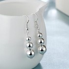 Womens 925 Sterling Silver Beads Ball 45mm Long Drop Dangle Charm Earrings  e75
