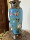 Antique Late 1800   s Large 13    Chinese Cloisonne Enamel Vase Birds Flowers   read