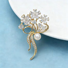 Gold Flower Pearl Brooch Pin Crystal Rhinestone Bouquet Wedding Women Jewelr Gif