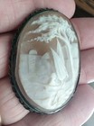 Antique Victorian Sterling  Silver Carved Shell Cameo Sailboat Brooch Pin 