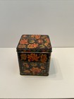 Vintage Daher Tea Tin Hinged Lid Floral Brown And Orange Made In England