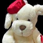 Vintage Dakin White Dog Plush Red Hat Purse 9 Inch Stuffed Animal Puppy 1980s