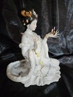 Japanese Porcelain Geisha W bisque Face Gilded Accents Elongated Fingers 13x8x12