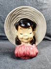 Vintage Royal Copley Ceramic Girl Pigtails Hat Head Planter Vase Wall Pocket