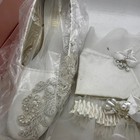 Vtg Wedding Lot Dyeables White Satin Bridal Shoes Lace Garter Veil Accessories