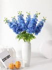  3 Pcs Delphinium Artificial Flower Latex 31 5   Long Stem Fake Dark Blue