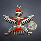 Juan De Dios Old Red Med Coral Knifewing Sterling Silver Pendant Vintage Zuni