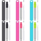 6 Pack Collapsible Reusable Straws Stainless Steel W  Case   Tips