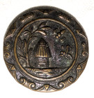 Wonderful Large 1 5 In Beehive Skep Antique Insect Picture Button Brass Front