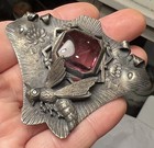 Antique 1910   s Art Nouveau Czech Purple Glass Insect Bee Hornet Brooch