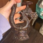 12  Vintage Cast Iron Dragon   Snake Double Candle Holder Indonesia Thai Asia