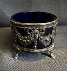 Beautiful Antique French Sterling Silver Salt Cellar W cobalt Blue Glass Insert