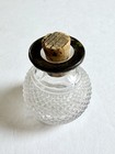 Antique Vintage Clear Diamond Pattern Glass Small Bottle With Cork  Brass Rim
