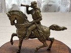 Vintage Bronze Horse Rider Warrior Figurine On Wood Base 