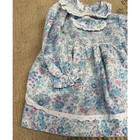 Vintage Little Girls Floral Victorian Lace Trim Ruffle Smocked Long Sleeve Dress