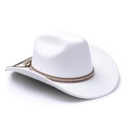 Women Men Fashion Wide Brim Teardrop Crown Medium White-rhinestone Brown Belt