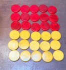 Vintage 30 Bakelite Backgammon Chips Marbled Red   Butterscotch Translucent