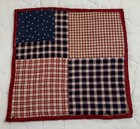 Antique Vintage Patchwork Quilt Table Topper  Four Patch  Red  Navy Blue  Checks