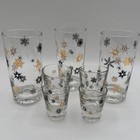 Federal Mcm Glass Atomic Snowflake 3 Tumblers 4 Shot Glasses Gold Black Cocktail