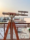 Antique-style Brass Telescope On Adjustable Wooden Tripod Vintage Nautical Marin