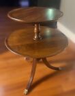 Mahogany  Vintage 2 Tier Dumbwaiter Table Gold Metal Claw Feet