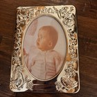 Vintage Never Used Sterling Plated Baby 5 x7  Frame W photo Album Attached