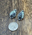 Navajo Handmade Sterling Silver Blackjack Turquoise Old Look Post Stud Earrings