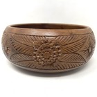 Wood Bowl Floral Design Wooden Round Hand-carved  Fruit Decorative Rustic