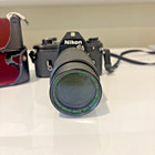 Vintage Nikon Em 35mm Slr Film Camera W quantaray 80-200mm Lens  Case - Tested  