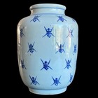 Vintage Blue White Chinese Porcelain Vase Wealth   Longevity Glazed 7 5   