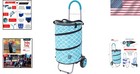 Turquoise Insulated Folding Shopping Cart  Perfect For Picnics And Tailgating