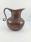 Vintage antique Handmade Hammered Copper Pitcher Scroll Primitive Jug Patina 7 