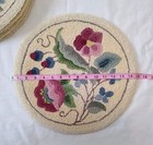 Vtg Hand Hooked Virgin Wool Round Floral Chair Pads 15  Set Of 6 Queen Ann Style