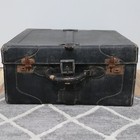 Vtg Black Faux Leather Luggage Suitcase Travel Case Buckle Handle  Cloth Lining